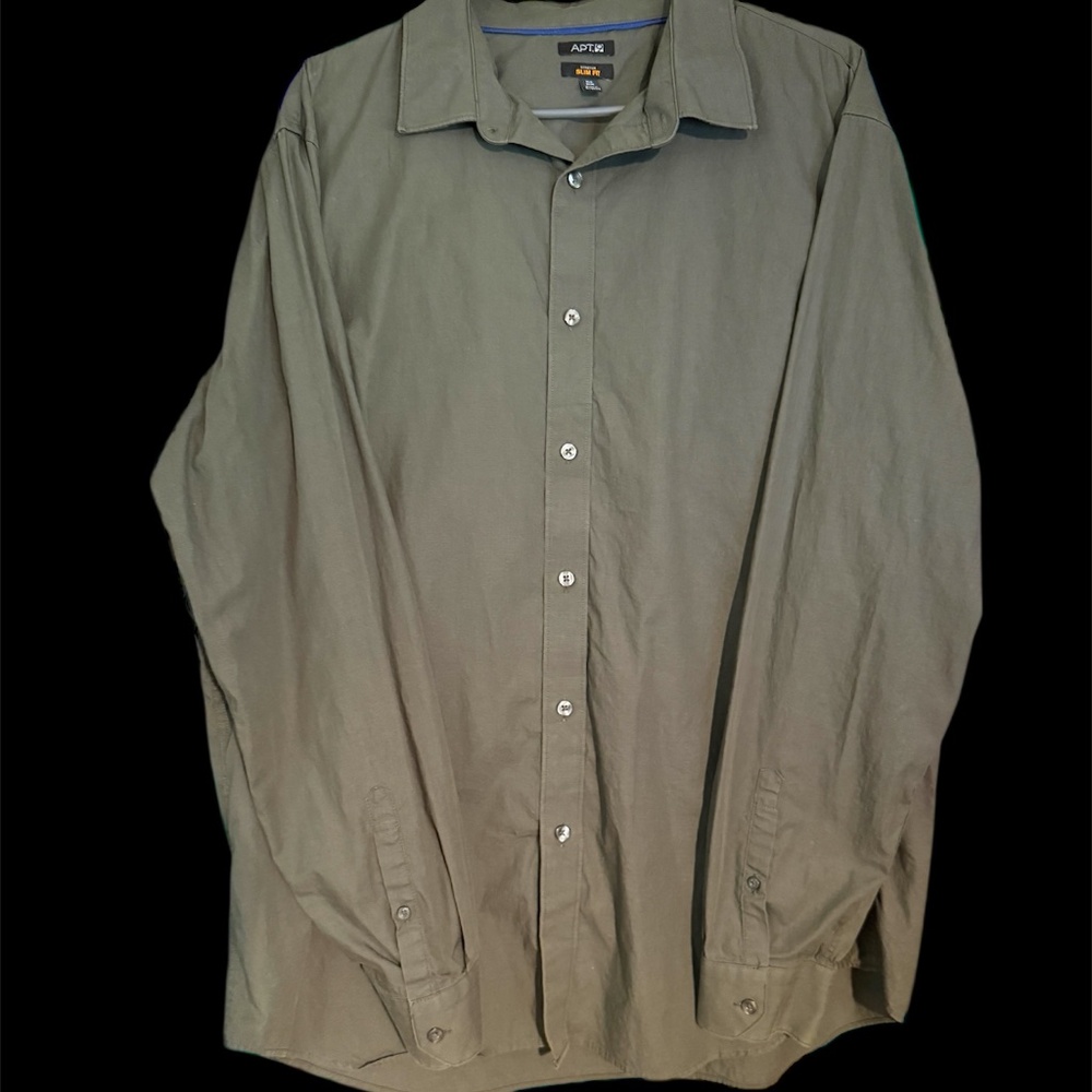 APT. 9 Mens Olive Army Green Long Sleeve Button Down Shirt XL Stretch Slim Fit
